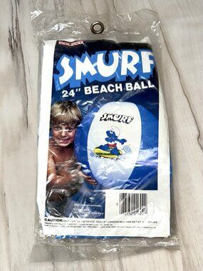 VTG 1982 Peyo COLECO Smurf 24" Inflatable BEACH BALL Blue & White NIP NEW Sealed